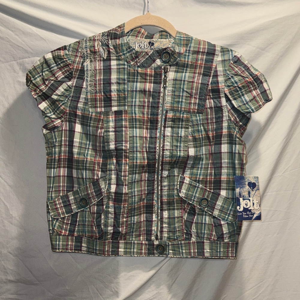 Jolt Women's Multicolor Plaid Short Sleeve Top